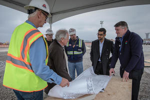 Sundar Pichai overlooking plan during groundbreaking event