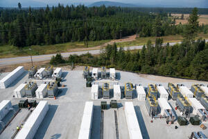 Ant Boxes outside the Merkle Standard cryptocurrency mining facility in Usk, Washisgton
